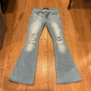 Hollister Light Blue Distressed Low Rise Flare Jeans